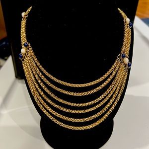 Charming Charlie’s blue white and gold statement necklace